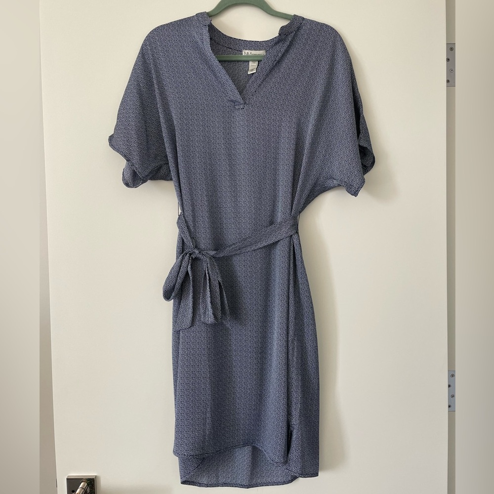 Neiman Marcus Polka Dot Tie Belt Blue Dress - Size M - Office Style